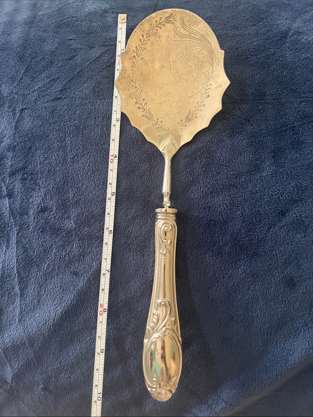 Antique 800 Solid Silver Dessert Pastry Server Engraved Floral Scalloped Bowl
